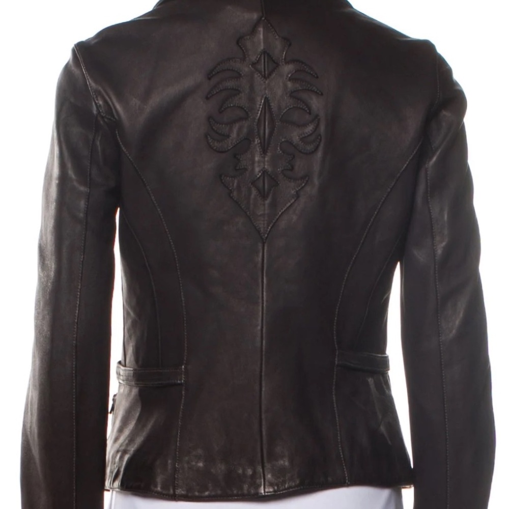 Blur Italy Brown Leather Jacket with decorative back leather accent M US 6